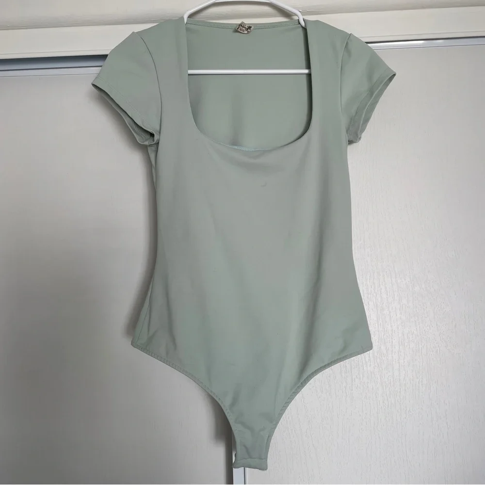 Free People Square Neck Cap Sleeve Bodysuit - Sage